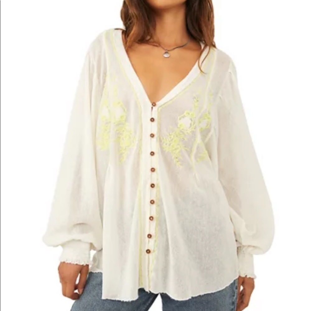 Free people ballon sleeve embroidered top - Picture 3 of 13